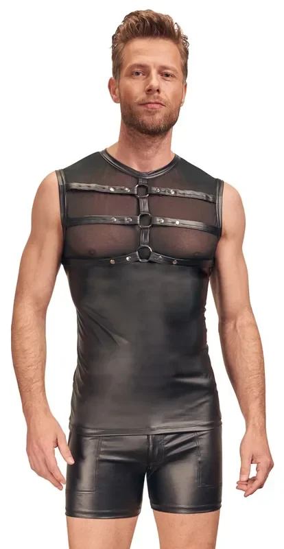 Top mit aufgestepptem Brust-Harness