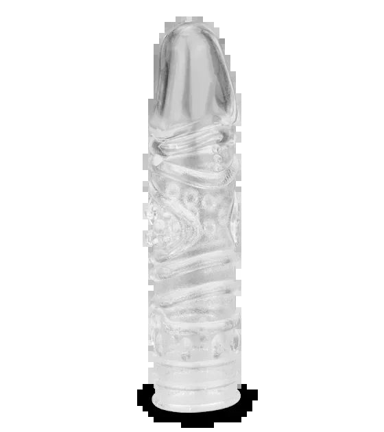Transparentes Penissleeve mit Noppen und Rillenstruktur