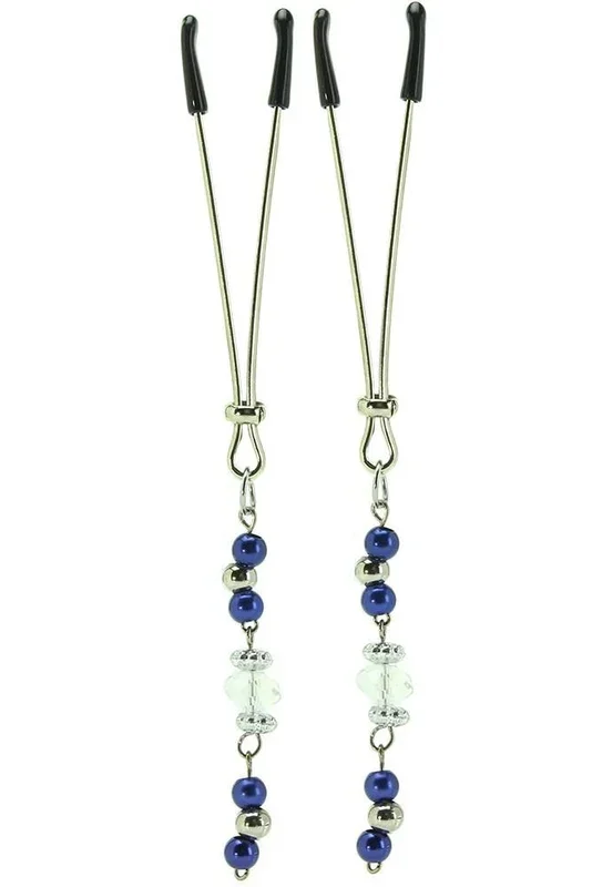 Tweezer Nipple Clamps with Crystal and Blue Faceted Beads