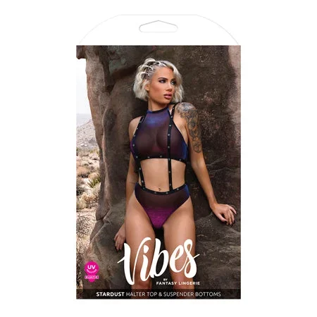 Vibes Stardust Halter Top & Suspender Bottoms Black L/XL