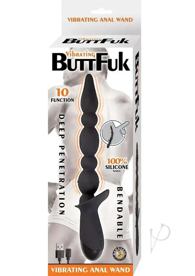 Vibrating Buttfuk Vibrating Rechargeable Silicone Anal Wand – Black