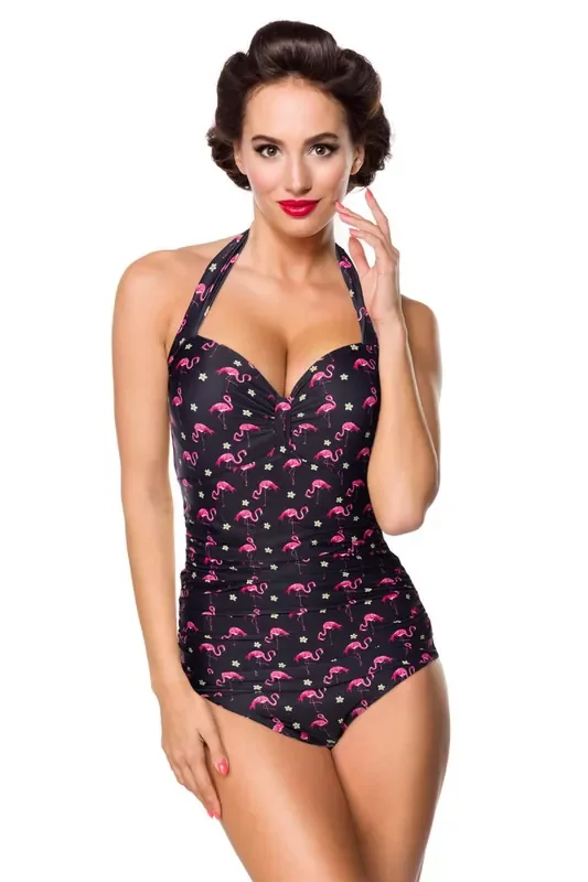 Vintage-Badeanzug mit Flamingo-Muster (Grösse L)