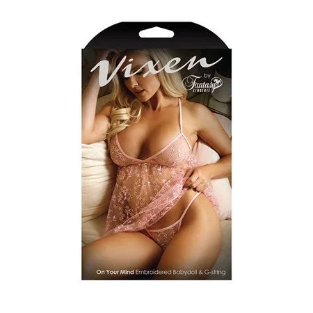 Vixen Embroidered Babydoll & G-String Light Pink L/XL