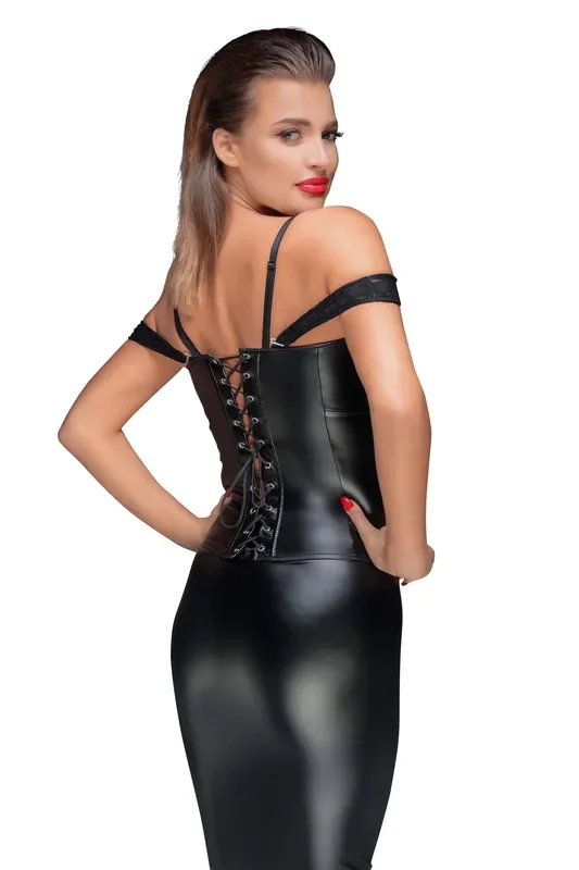 Wetlook-Corsage mit Spitze
