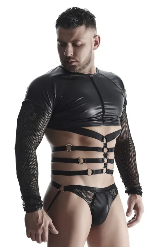 Wetlook-Langarmshirt mit Harness