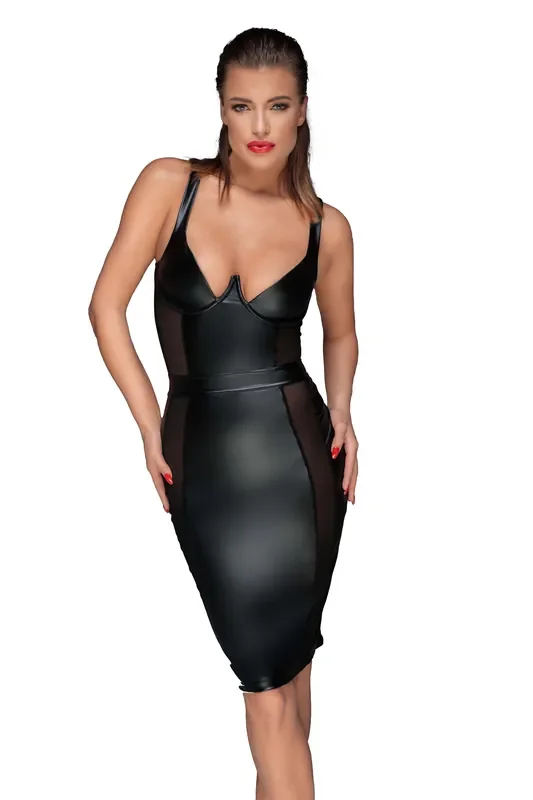 Wetlook-Minikleid mit Tüll-Applicationen