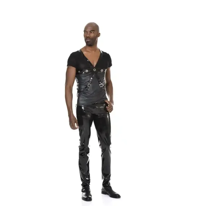 Wetlook Shirt mit Lackschnallen