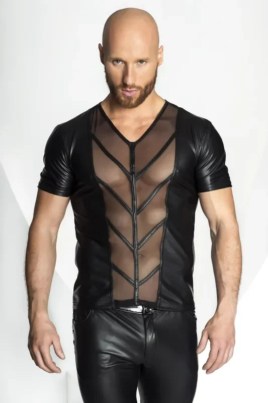 Wetlook Shirt mit verzierter Netzfront