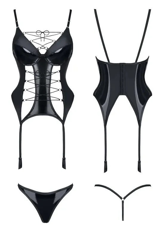Wetlook Strapshemd mit PVC-Applikationen