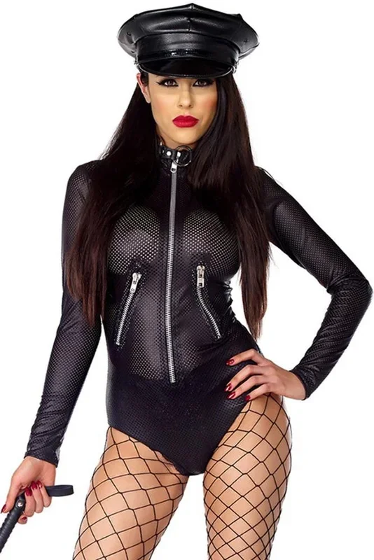 Whipped Perforated Moto Bodysuit in S/M