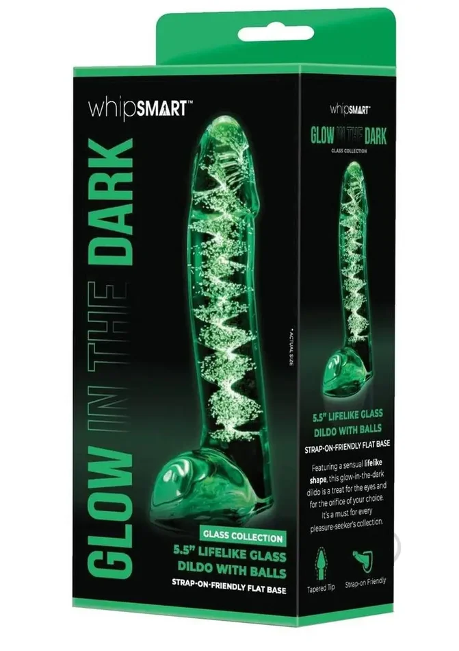 Whipsmart Lifelike Glass Dildo with Balls – 5.5in – Clear / Glow in the Dark
