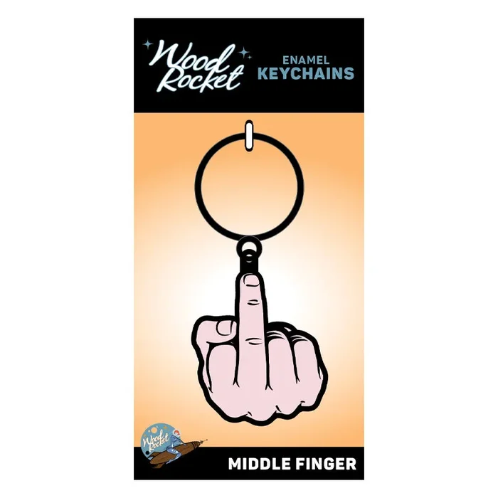 Wood Rocket Middle Finger Keychain – Pink