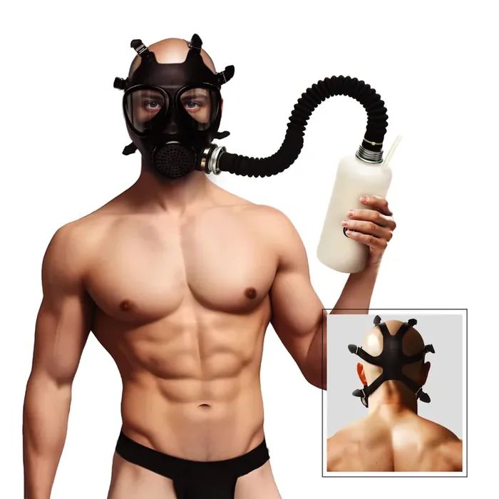 XR Brands – Inhalator-Gasmasken mit Flasche – Schwarz & Weiß