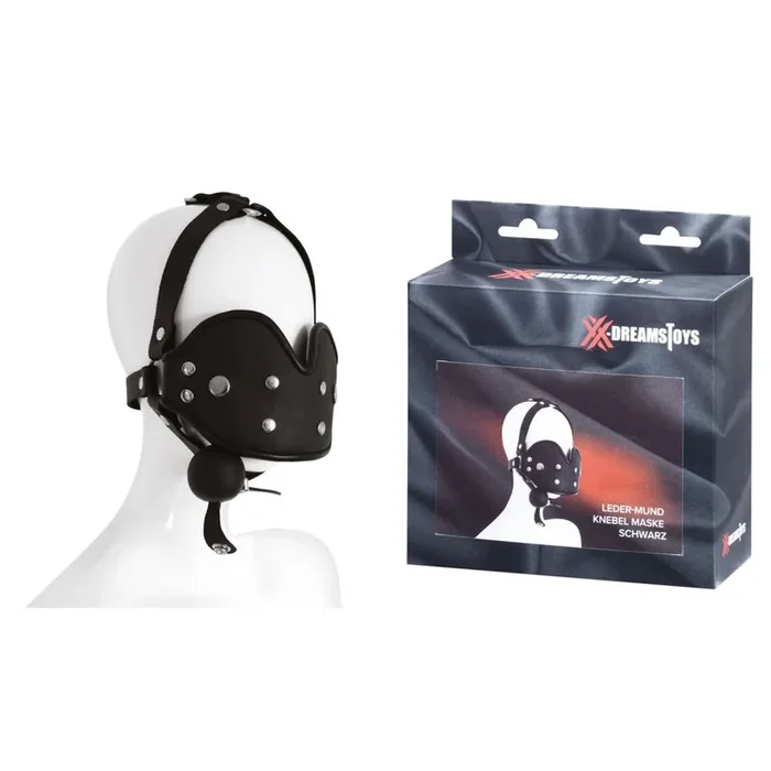 XX-DREAMSTOYS Leder-Mund Knebel Maske schwarz