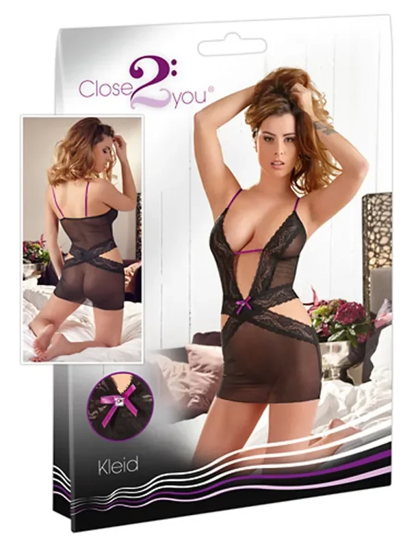 Zwart Lingerie Jurkje Met Kant