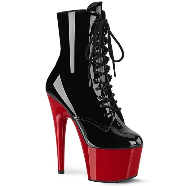 Zweifarbige Plateau Stiefelette zum Schnüren ADORE-1020 Lack schwarz / rot